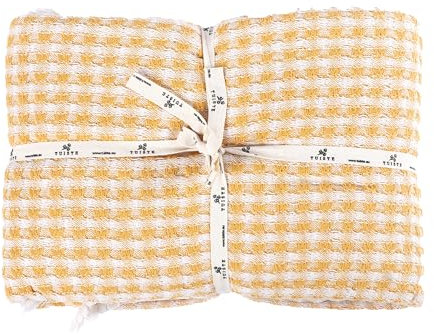 Tuiste Premium Tagesdecke Doppelte 200x230 Gelb, Leichte Sommerdecke Waffeloptik, Bettüberwurf, Plaid Decke für Sofa, Sofadecke Baumwolle, Couchdecke, überdecke Bett, überwurf