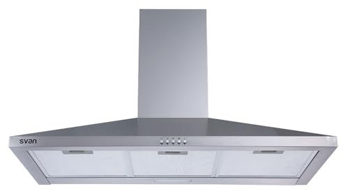 Svan Campana Extractora Piramidal 90cm Inox SCPP900BX. Potencia 520m3/h, Tiro Doble, 3 Velocidades, Control Manual, Filtro apto para Lavavajillas.