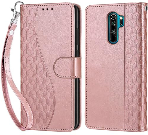 KENHONER Custodia per Xiaomi Redmi Note 8 Pro Cover, Oro rosa | Portafoglio in Pelle PU Retro, Antiurto Flip, Slot per Schede, Funzione Stand, Chiusura Magnetica