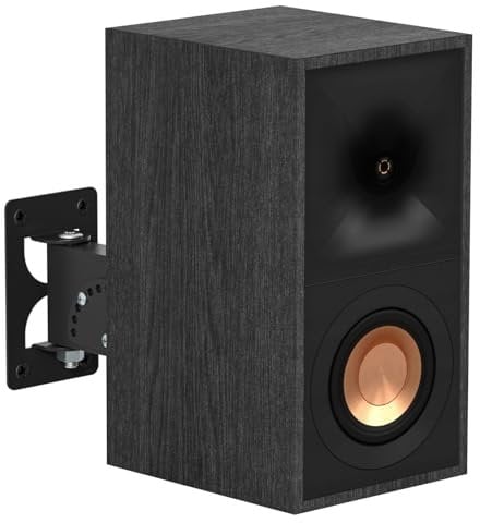 Chunxiao Upgrade Metal Speaker Wall Mount for Klipsch R-40M HDT-600 Speaker Mount, Tilt & Swivel Adjustable Wall Speaker Mount for Klipsch Bookshelf Speaker Wall Mount Brackets Easy to Install, Black