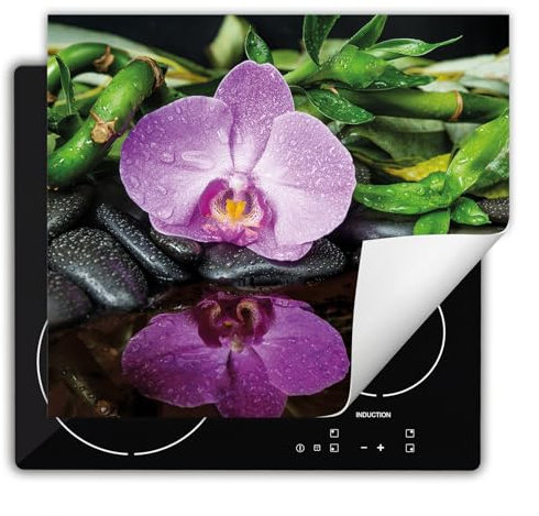 DarHaus Herdabdeckplatte Einteilig Küche Herdabdeckung Ceranfeld Herdabdeckplatten Anti Rutsch Matte Aufrollbar 60x52 cm, Orchidee - Blume