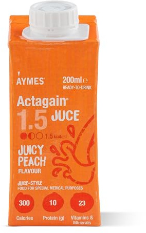 AYMES ActaGain 1.5 Juce Drink - Juicy Peach - 24 x 200ml | Juice-Style Nutritional Drink, Suitable Ages 6+, Gluten Free & Fat Free