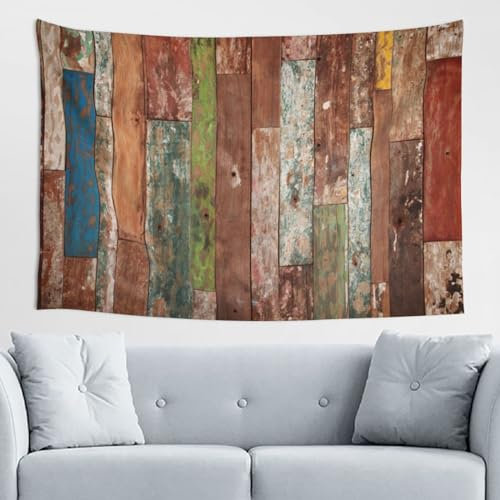AMINNU Dielen verwitterter Wandteppich im alten Look, Wanddekoration für Schlafzimmer, Wohnzimmer, praktische Wanddekoration. (102 x 152 cm)