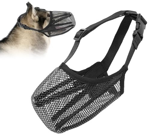 Hund Maulkorb, Maulkorb Für Hunde Weiche Verstellbare Mesh Maulkorb Mittlere Große Hunde, Giftköderschutz Hund Atmungsaktive Maulkörbe Für Hunde Maulkorb mit Abgerundetem Mesh (L, Schwarz)