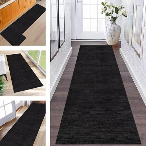ZESEWU Läufer Flur Teppich Abstrakt Küche Waschbar rutschfest Teppichmatten 80X350CM Schwarz Lang Küchenteppich Flurteppich Schlafzimmer Esszimmer Teppichläufer Meterware Flurläufer Anpassbar