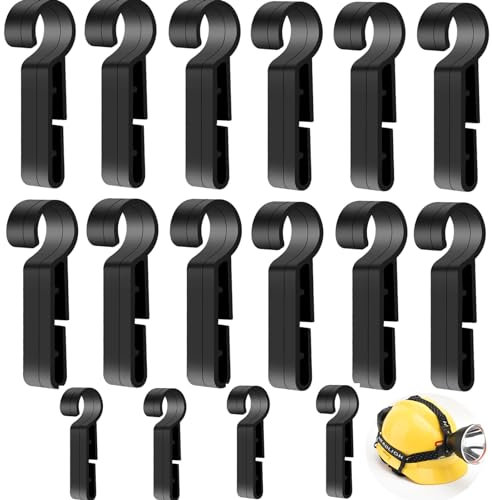 CQADSC 16 Pieces Headlamps Clips Non-slip Helmet Clip Hard Hat Light Clips Headlamp Hook Helmet Clip for Running Camping Fishing Cycling Hiking Construction, Black