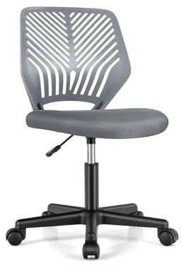 GYMAX Schreibtischstuhl, höhenverstellbarer Arbeitsstuhl mit 5 Lenkrollen, armloser Kinderdrehstuhl mit ergonomischer Rückenlehne, Drehstuhl für das Büro, Zuhause & Schule (Grau)