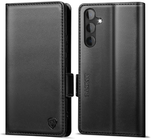 CASBST Handyhülle für Samsung Galaxy S24 Hülle, Premium Leder Schutzhülle Klappbar für Samsung S24, Flip Case mit Kartenfach Ständer Magnet Handytasche mit RFID Klapphülle für Galaxy S24 Schwarz