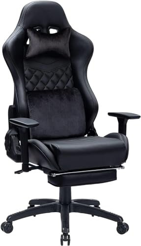 Fantasylab Gaming Stuhl mit Fußstütze Gaming Stuhl Bürostuhl mit Lendenwirbelstütze Ergonomischer Gaming Sessel Gaming Stuhl 180 kg Belastbarkeit Gamer Stuhl Verstellbare Armlehne