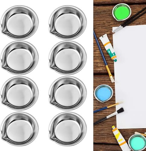 SURALIN Paquet de 8 bols de Peinture en Acier Inoxydable Petit Bol de Peinture Rond, Palette Bol de Peinture en Acier Inoxydable de Mélange de Peinture À L'aquarelle