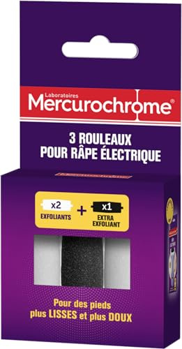 MERCUROCHROME - Rollen für elektrische Hornhautentfernung – 3 Einheiten – 2 Peelingrollen – 1 extra Peeling-Rolle – entfernt abgestorbene Haut, Horn und Hornhaut – Pflege der Füße
