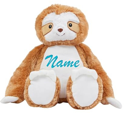 Schnoschi Kuscheltier mit Namen oder Initialen Bestickt, personalisiertes Stofftier, individuelles Schmusetier mit Wunschnamen (Faultier)