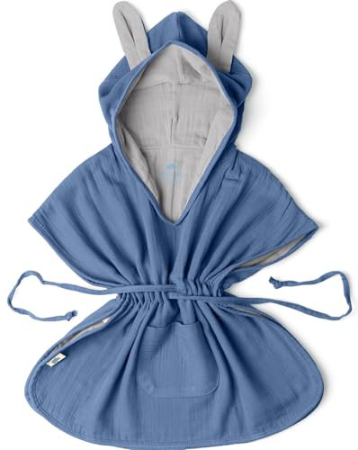 Mababu Badeponcho Baby & Kinder EXTRA weich (100% Bio-Baumwolle) | Kinder Badeponcho 1-7 Jahre | Handtuch Poncho Baby mit Hasenohren & Geschenkverpackung