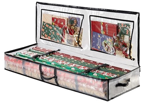VENO Clear Storage Bag for Gift Wrapping, Inner Pockets, Storage Box for Gift Paper and Holiday Accessories, 102 CM Long - Tear Resistant Fabric