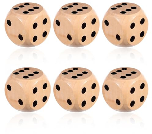 GEEHUA 6 dadi grandi da 30 mm, dadi in legno, dadi da gioco, dadi grandi in legno naturale, gioco di dadi di legno per lezioni, giochi da tavolo