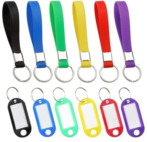 Lot de 6 porte-clés avec étiquette, boucles d'identification en silicone, porte-clés de voiture, porte-clés en plastique, porte-clés pour homme et femme, étiquettes de nom d'animal de compagnie et de