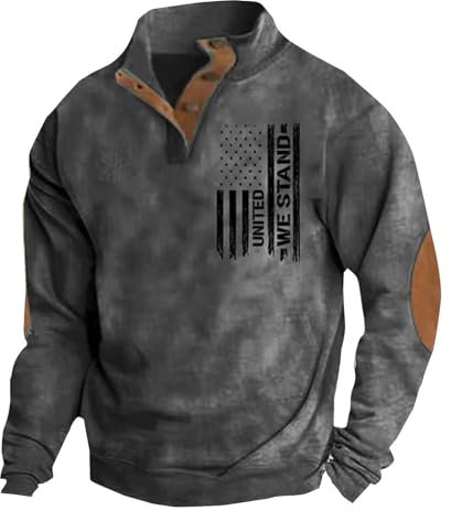 Generisch Sweatshirts FüR Herren Longsleeve Langarmshirt Shirt Pullover Herren Ohne Kapuze Sweatshirt Pullover mit Knopfleiste Sweater Männer Pulli