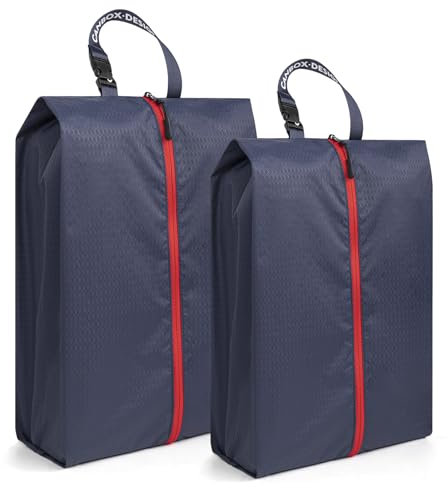 CANBOX Bolsas para Zapatos de Viaje con asa portátil de Hebilla, 2 Bolsas para Zapatos de Nailon Resistente al Agua, duraderas y Lavables en Lavadora, Multicolor para Viajes, Fitness y Uso doméstico.