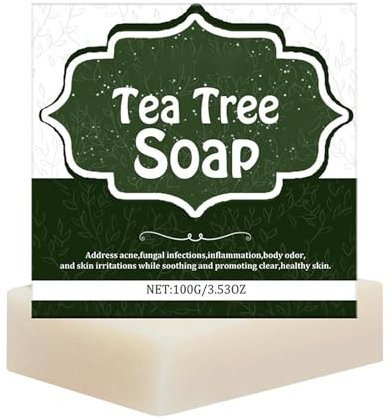 Tea Tree Soap - Natural Soap Bar for Face & Body - Handmade Tea Tree S-oap - Fights Acne, Body Odour, and Skin Irritations - With T-ea T-ree Oil & Coconut Oil - Gentle, Vegan & Cruelty-free