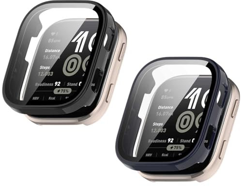 2 custodie per Amazfit Bip 6 in vetro temperato, rigido PC ultra sottile, protezione schermo per Amazfit Bip 6 smartwatch (nero/blu)