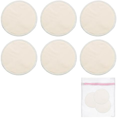 6 Stück Wolle Seide Stilleinlagen Waschbar + 1 Stück Wäschenetz, Nursing Pads für Stillende, Wochenbetteinlagen für Komfort und Hygiene