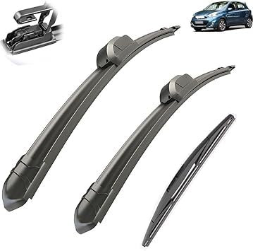 HOCAH Scheibenwischer Kompatibel für Nissan Micra March Hatchback K13 2010-2016 21in+14in+12in, Wischblatt Satz Front Und Heck Wischerblätter Ersatz Wischerarm Auto Zubehör
