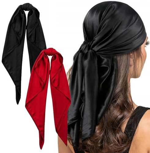 RANYAKE 2Stück Satin Seidentuch,35 Großes Quadratisches Kopftuch Für Damen,Seidenschal,Unifarbener Schal,Einfacher Vintage-Seidenscha,Für Haare,Schlaf und Hals
