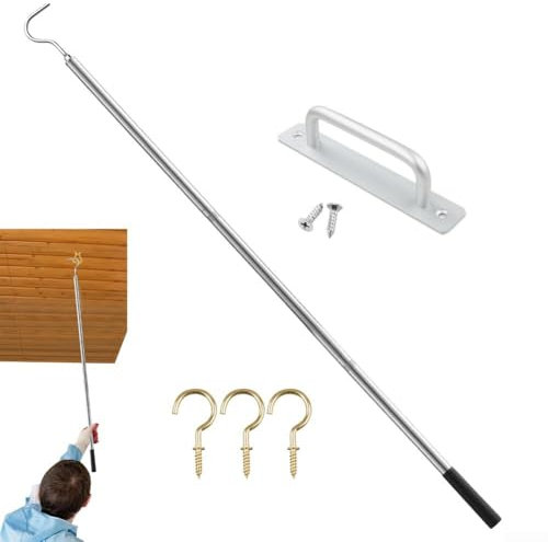 DAZZLEEX Retractable Loft Ladder Pull Down System Kit Stainless Steel Loft Hatch Pole For Attic Access Home Garage Storage Space