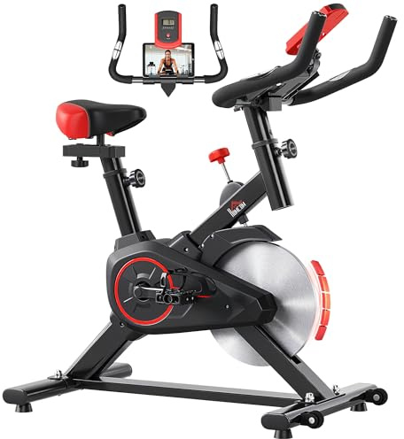 HOMCOM Exercise Bike for Home Use, Indoor Cycling Stationary Bike with Adjustable Resistance, Comfortable Seat, LCD Display, Heart Rate Sensor and Tablet Holder, for Home Gym Fitness
