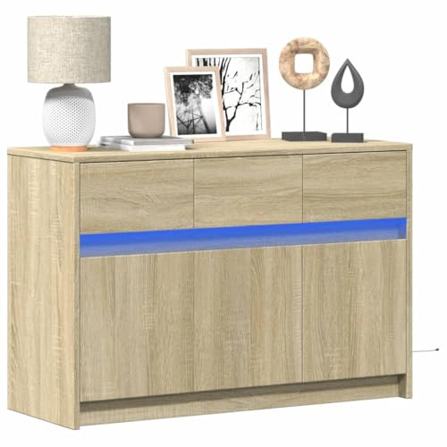 WEMYUFURN TV-Schrank mit LED-Beleuchtung Sonoma-Eiche kommode tv kommode HiFi Rack wohnzimmerschrank 91x34x61 cm