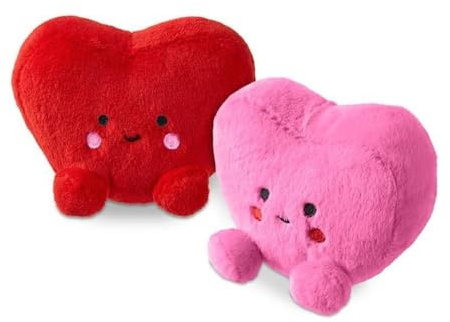 LK Trend & Style Plüschherz 2er-Set – Herz Plüschtier & Zierkissen, Rot & Rosa, ca. 13 × 10 × 8 cm, Flauschiger Plüsch (100% Polyester), gesticktes Gesicht, Geschenk zum Valentinstag & für Zuhause