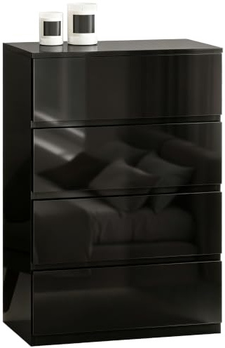 HOMCOM Chest of Drawers 4 Drawers for Bedroom Living Room High Gloss Black | Storage Cabinet, Floor Tower Cupboard