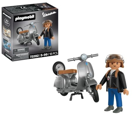PLAYMOBIL | Vespa | Vespa 80th Anniversary: Original Style | Jubiläums-Edition in silbernem Retro-Design mit Figur, Helm & Stickerbogen | Für Kinder ab 4 Jahren | 72282