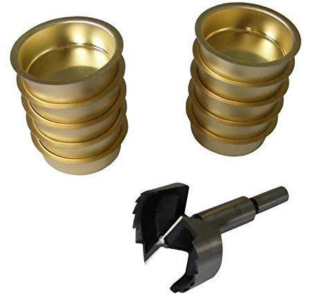 A.J. Wwe - Metallwaren GmbH Tüllen für 50 mm Stumpenkerzen und EIN Forstnerbohrer verzahnt 53 mm 10 Stck vermessingt