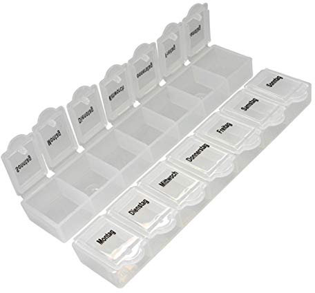 5 x Pillen-/ Tablettenbox/Tablettendispenser für 7 Tage - 15 x 3 x 2cm - transparent