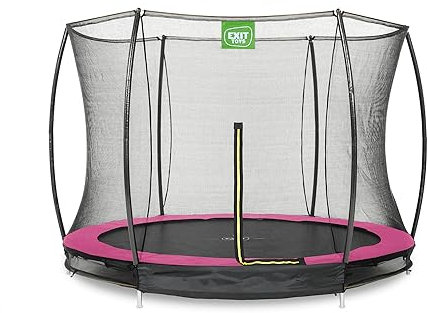 EXIT Toys Silhouette Ground Trampoline - 8ft - Compact Inground Round Trampoline for Toddlers and Kids - With Safety Enclosure Net and Feet Safety System - Safe Entry - Great Jumping Power - Pink