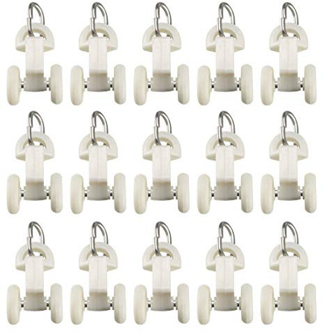 sourcing map Curtain Track Plastic Twin Wheel Carriers Drapery Rail Sliding Glider for Window Shower Curtain Tracks 14mm Wheel Dia 30 Pcs