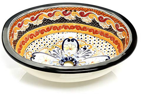 Ynes - Lavabo Talavera in ceramica dal Messico Motivi decorativi colorati Bagno ideale con piastrelle effetto legno Piastrelle in cemento
