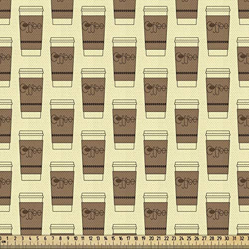 ABAKUHAUS Kaffee Stoff als Meterware, Take Away Tassen Muster, Qualität aus Gewebten Stoff Wohnaccessoires, 5M (148x500cm), Umbrabraun und Creme