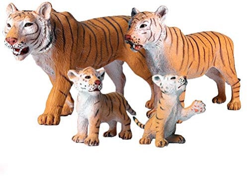 JOKFEICE Tiger Toys, 4pcs Plastic Realistic Wild Animal Figures for Early Educational ToysBirthday Party Cupcake Topper for Kids