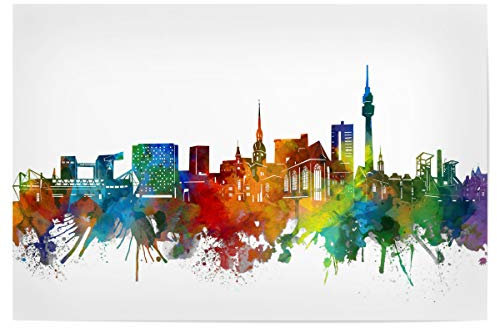 artboxONE Poster 30x20 cm Städte Dortmund Skyline Watercolor - Bild Dortmund City Cityscape