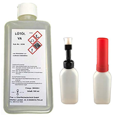 Flussmittel/Lötöl VA 500 ml -ca. 900 g- (Konventionelles Weichlöten von Edelstahl, Eisen-, Kupfer- und Messingwerkstoffen)+ Pinselflasche mit KISI-Verschluss, 100 ml Fassungsvermögen (unbefüllt)