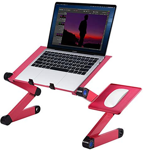 Ejoyous Soporte Portatil Mesa, Ajustable 360 Grados y Plegable Portable Laptop Desk, 2 Ventiladores Incorporados para Ordenador Portátil con Plataforma para Ratón (Rosa Rojo)