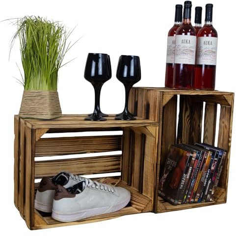 Kistenkolli Altes Land geflammte Holzkiste Bella 40 x 30 x 25cm Holzkiste Apfelkiste Weinkisten Regalkisten Aufbewahrungskiste (2er set)