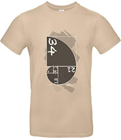 Smilo & Bron Herren T-Shirt mit Motiv Fibonacci Bedruckt Braun Sand L