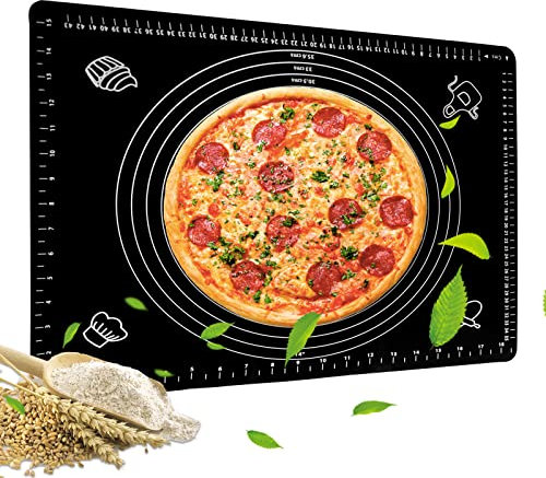 Silikonmatte Antihafte Groß,LandJoy Backmatten Silikon,Backmatte mit Messung Rutschfeste Backunterlage Antihafte Teigmatte Backunterlage Silikon,Teigunterlage,Pizza Teigmatte,(Schwarz, 50 x 40 cm)