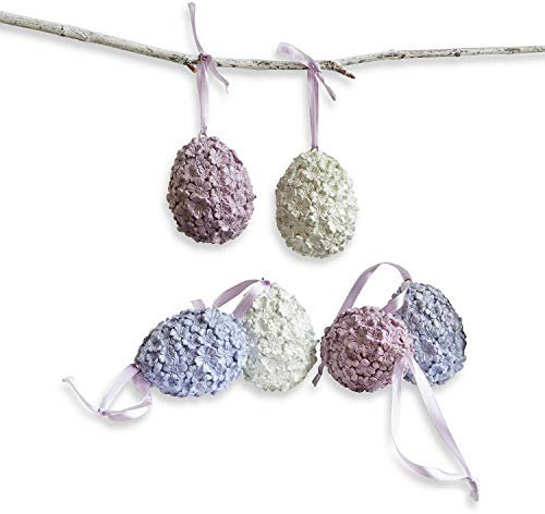 Loberon Osterei 6er Set Rigaud, natürliche Fliederblüten-Optik, handbemalte Deko-Eier, pastellige Nuancen, Ostern, Osterdeko, Polyresin, Polyester, lila/weiß