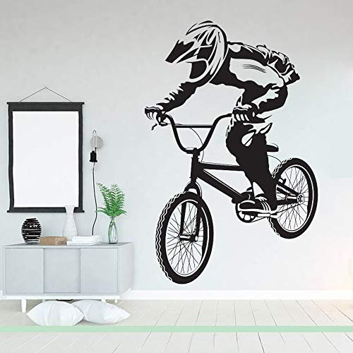 NSRJDSYT BMX Fahrrad Fahrrad Wandtattoo Biker Jungen Wandaufkleber Home Teenager Schlafzimmer Dekoration Zubehör Vinyl Abnehmbares Wandbild 86x57cm