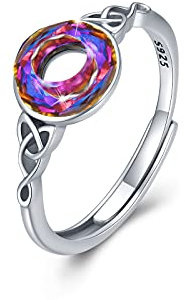 CUOKA MIRACLE Keltischer Knoten Ring für Damen Silber 925 Verstellbar Kristall Ring Damen Keltischer Irischer Schmuck für Mutter Frau Freundin