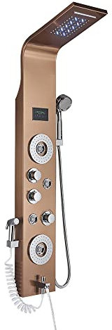 Huin Robinet de douche de salle de bain Panneau de douche LED Colonne Mélangeur de baignoire avec écran de température de douche à main-Or rose B